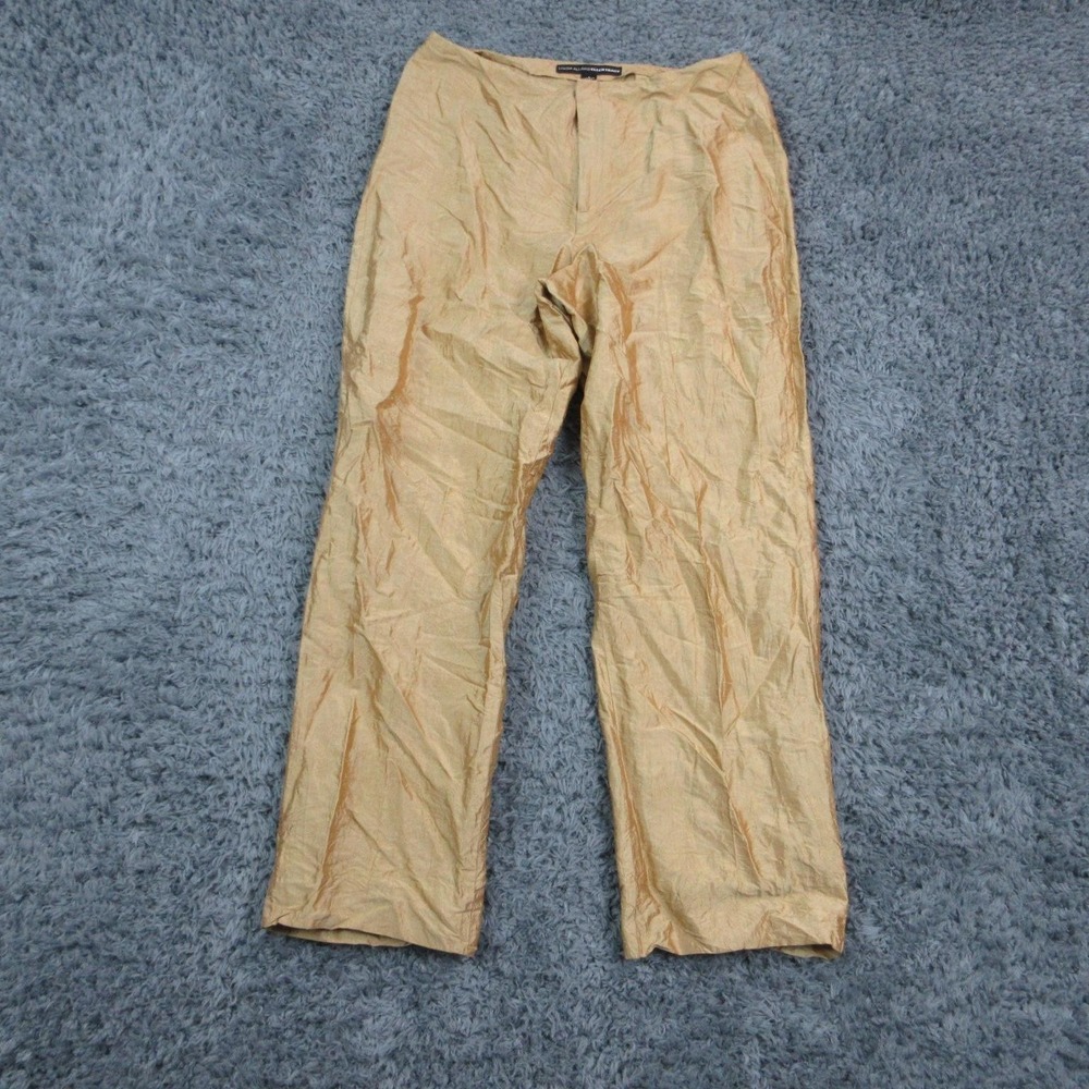 Linda Allard Ellen Tracy Dress Pants Womens 8 Yellow Silk Straight 30x27.5*